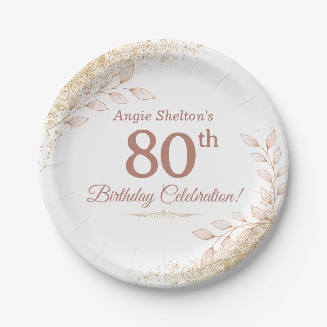 Elegant Rose Gold 80th Birthday Celebration  Paper Plate (Front)