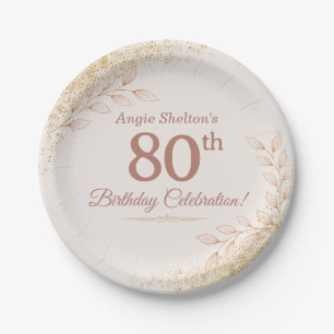 Elegant Rose Gold 80th Birthday Celebration  Paper Plate