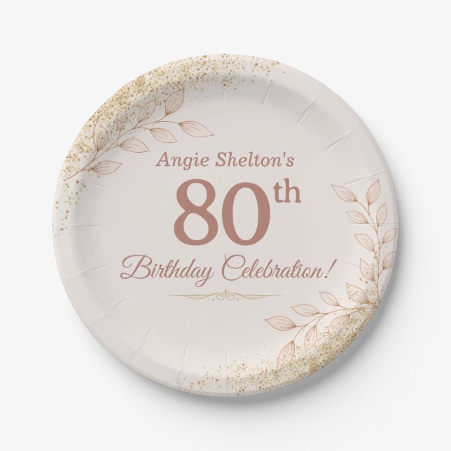 Elegant Rose Gold 80th Birthday Celebration  Paper Plate (Front)
