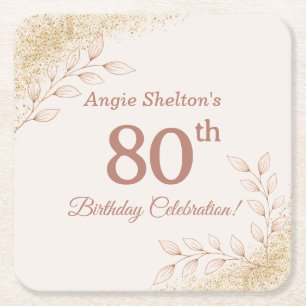 Elegant Rose Gold 80th Birthday Celebration  Square Paper Coaster