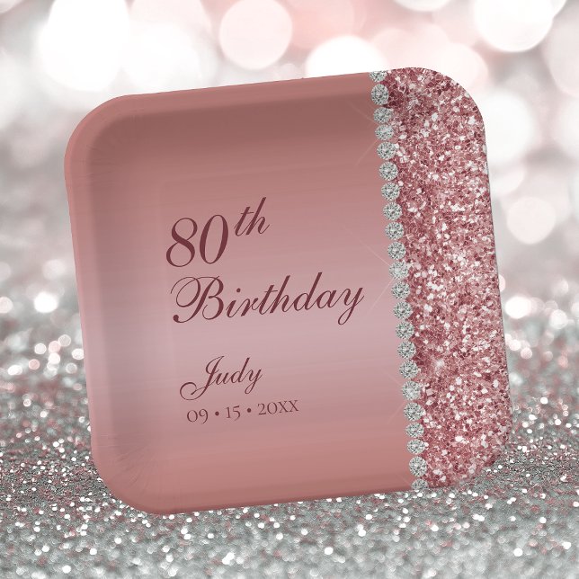 Elegant Rose Gold 80th Birthday Paper Plate (Creator Uploaded)