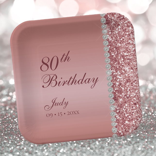 Elegant Rose Gold 80th Birthday Paper Plate (Creator Uploaded)