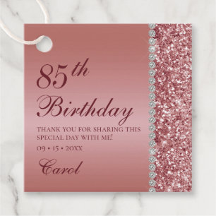 Elegant Rose Gold 85th Birthday Thank You Favour Tags