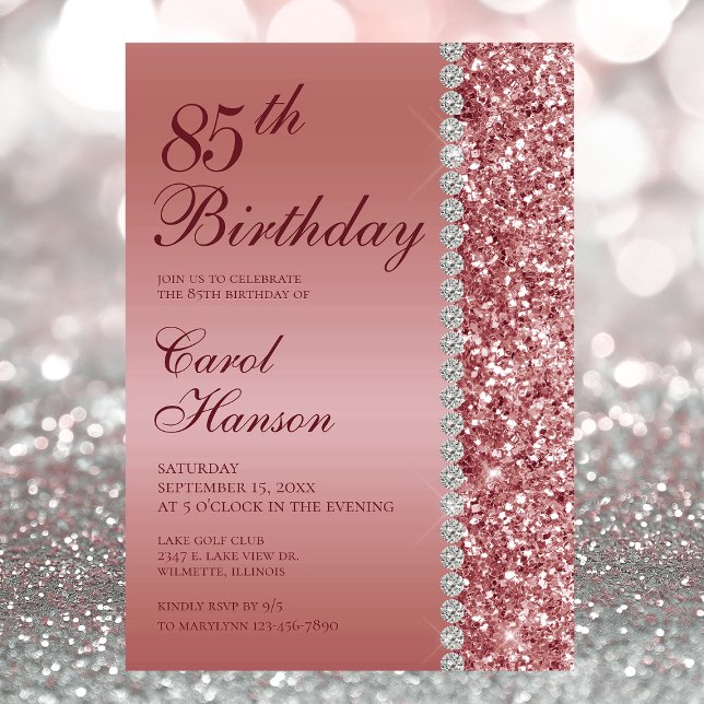 Elegant Rose Gold 85th Photo Birthday Party Invitation (Creator Uploaded)