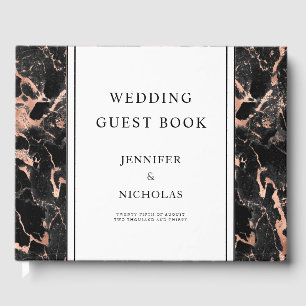 Elegant Rose Gold And Black Marble Wedding Guest Book