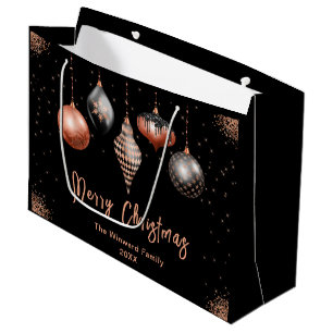 Elegant Rose Gold and Black Ornament Christmas Large Gift Bag