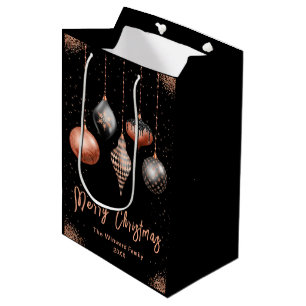 Elegant Rose Gold and Black Ornament Christmas Medium Gift Bag
