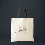 Elegant Rose Gold and Black Personalised Monogram Tote Bag<br><div class="desc">Classic girly minimalist and elegant tote bag. this design features a simple and modern rose gold and black script monogram. You can personalise with an initial and name in script. This rose gold tote bag will be perfect personalised gift for wedding party - maid of honour, bridesmaids, mothers of the...</div>