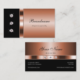 Elegant Rose Gold and Black with Faux Rhinestones Business Card