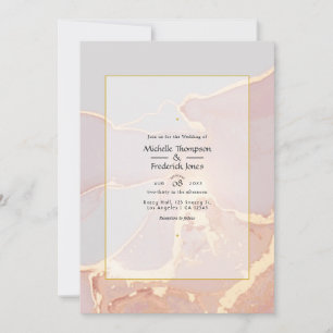 Elegant Rose Gold and Blush Alcohol Ink Wedding Invitation