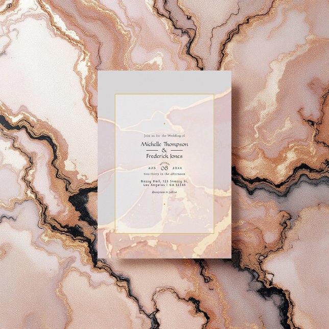 Elegant Rose Gold and Blush Alcohol Ink Wedding Invitation (Rose Gold and Blush Alcohol Ink Wedding Invitation)