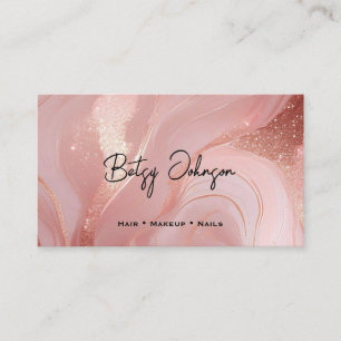 Elegant Rose Gold and Glitter Marbled Business Card