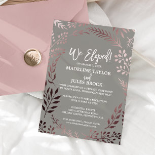 Elegant Rose Gold and Grey Elopement Reception Invitation