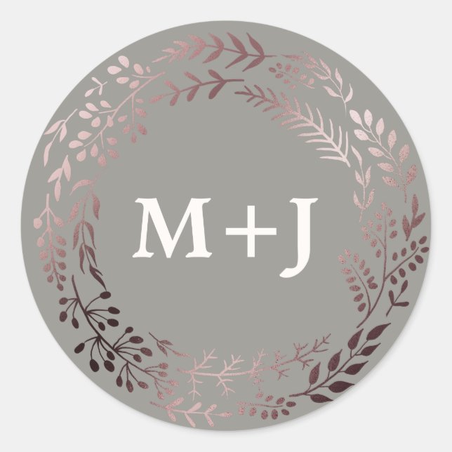 Elegant Rose Gold and Grey Wedding Envelope Seals (Front)