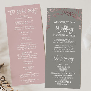 Elegant Rose Gold and Grey Wedding Program Programme