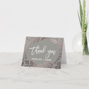 Elegant Rose Gold and Grey Wedding Thank You Card