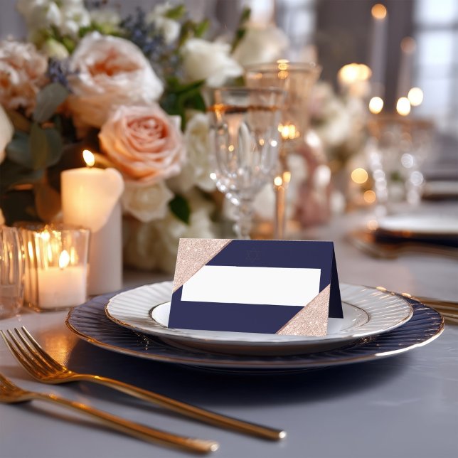 Elegant Rose Gold and Navy Bat Mitzvah Place Card (Elegant Rose Gold and Navy Bat Mitzvah Place Card)