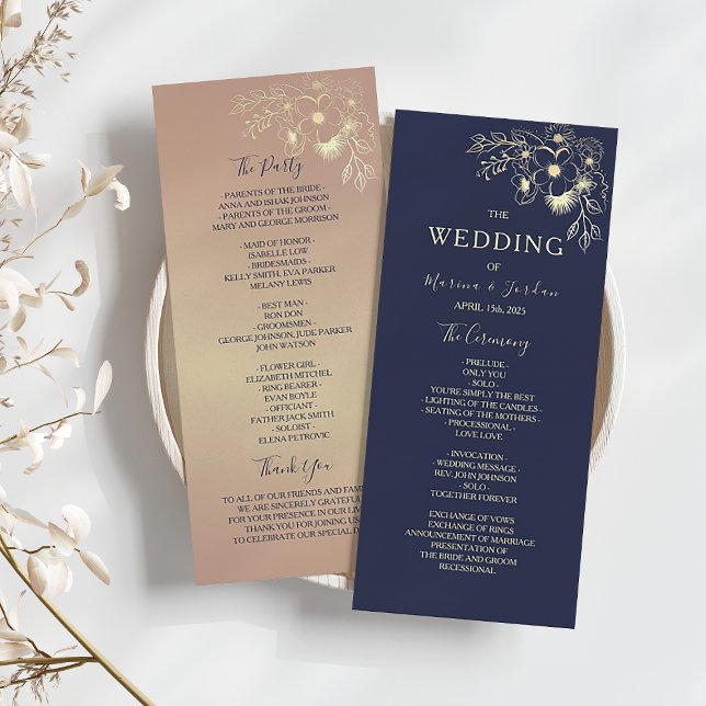 Elegant Rose Gold and Navy Blue Wedding Ceremony Programme (Creator Uploaded)