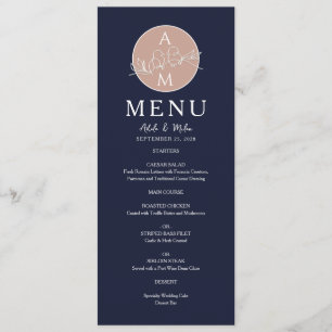 Elegant Rose Gold and Navy Blue Wedding Menu