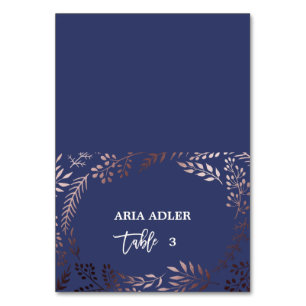 Elegant Rose Gold and Navy Wedding Escort Place Table Number