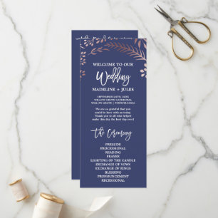 Elegant Rose Gold and Navy Wedding Program Programme
