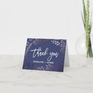 Elegant Rose Gold and Navy Wedding Thank You Card