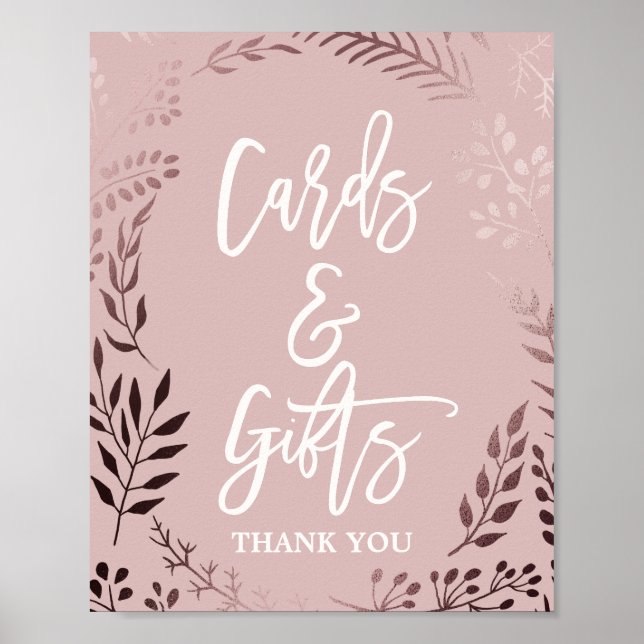 Elegant Rose Gold and Pink Cards & Gifts Sign (Front)