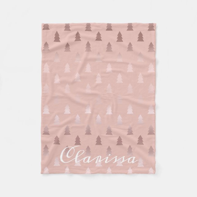 Elegant rose gold and pink Christmas tree pattern Fleece Blanket (Front)