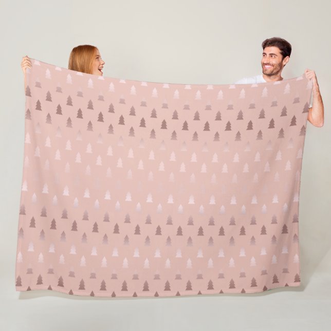 Elegant rose gold and pink Christmas tree pattern Fleece Blanket (In Situ)