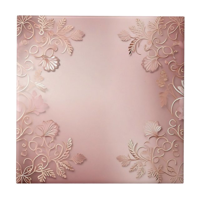 Elegant Rose Gold And Pink  Floral Tile (Front)