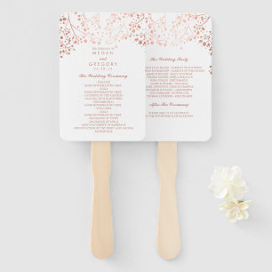 Elegant Rose Gold and White Wedding Program Hand Fan