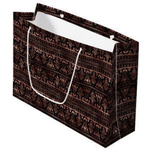 Elegant Rose Gold Art Deco Floral Band Pattern Large Gift Bag