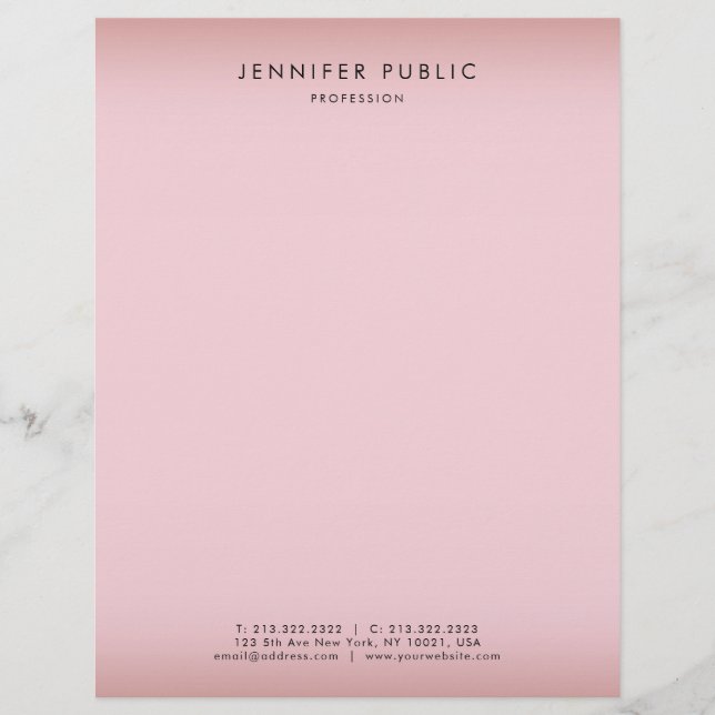 Elegant Rose Gold Background Modern Simple Custom Letterhead (Front)