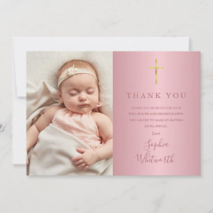Elegant Rose Gold Baptism Christening Photo Thank You Card