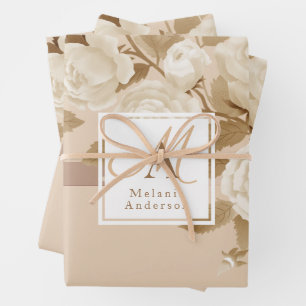 Elegant Rose Gold Beige Monogram Wrapping Paper Sheet