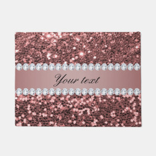 Elegant Rose Gold Big Faux Glitter and Diamonds Doormat