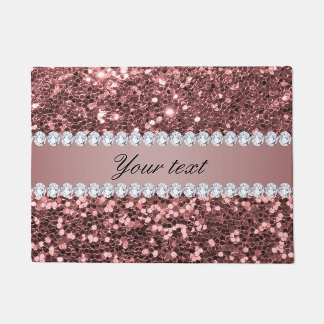 Elegant Rose Gold Big Faux Glitter and Diamonds Doormat (Front)