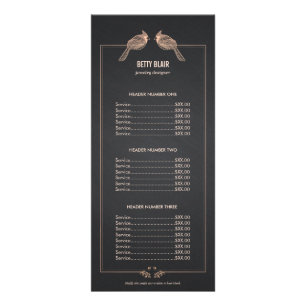 Elegant Rose Gold Birds Chalkboard Price List Menu