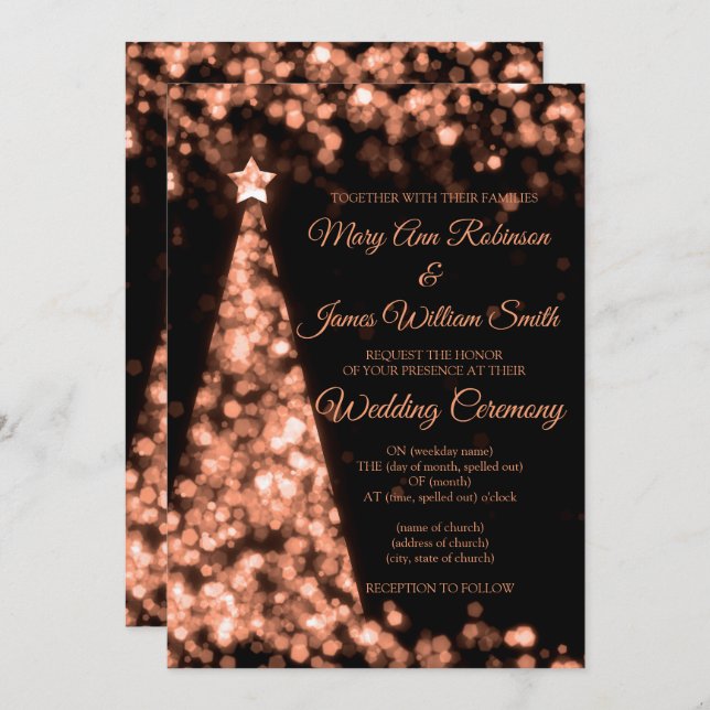 Elegant Rose Gold Black Christmas Holiday Wedding Invitation (Front/Back)