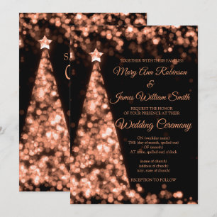 Elegant Rose Gold Black Christmas Holiday Wedding Invitation