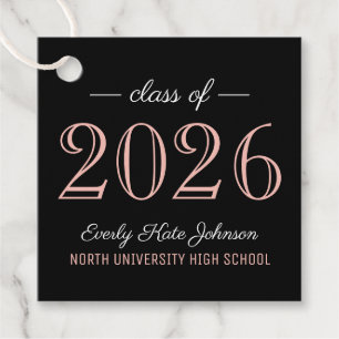 Elegant Rose Gold Black Class of 2026 Grad Favour Tags