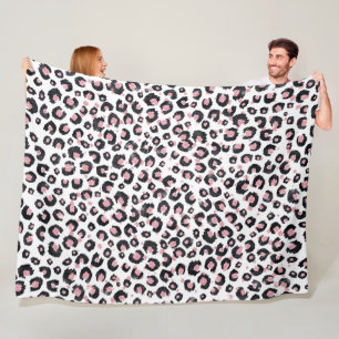 Elegant Rose Gold Black Leopard Animal Print Fleece Blanket