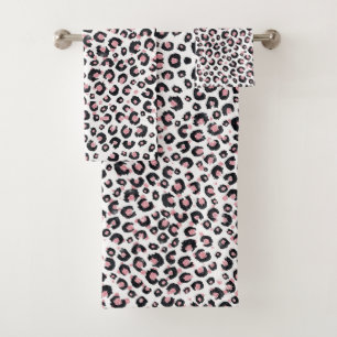 Elegant Rose Gold Black Leopard Pattern Bath Towel Set