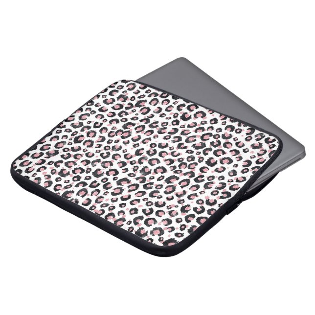 Elegant Rose Gold Black Leopard Pattern Laptop Sleeve (Front Top)
