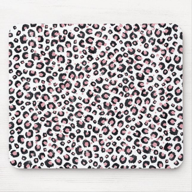 Elegant Rose Gold Black Leopard Pattern Mouse Pad (Front)