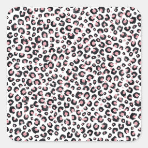 Elegant Rose Gold Black Leopard Pattern Square Sticker