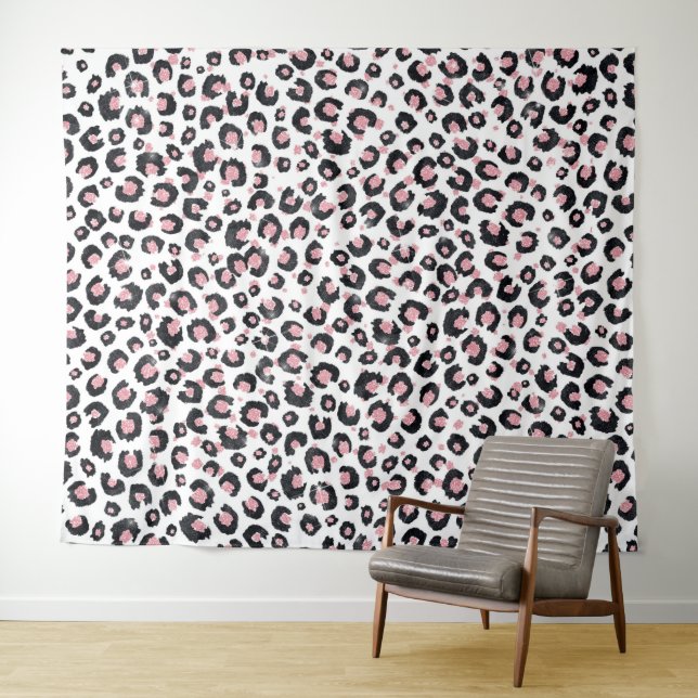 Elegant Rose Gold Black Leopard Pattern Tapestry (In Situ (Horizontal))