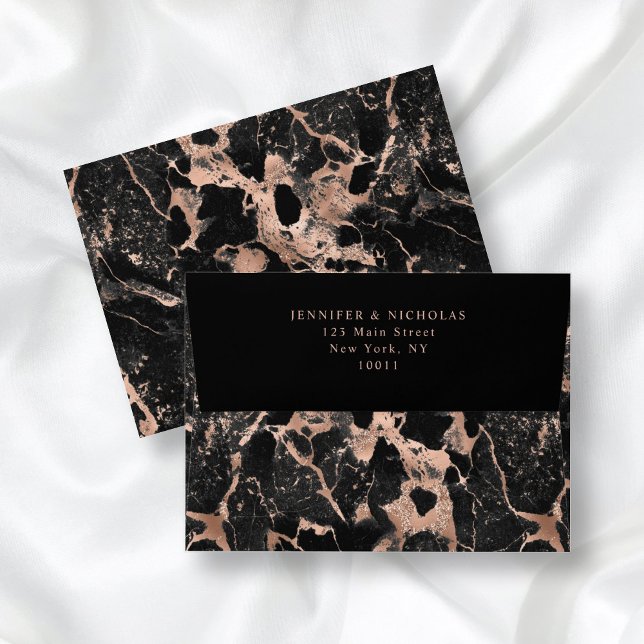 Elegant Rose Gold & Black Marble Pattern Adress Envelope (Creator Uploaded)
