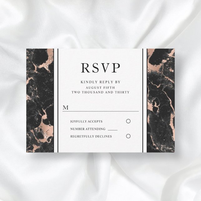 Elegant Rose Gold Black Marble Wedding RSVP (Creator Uploaded)