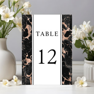 Elegant Rose Gold Black Marble Wedding  Table Number